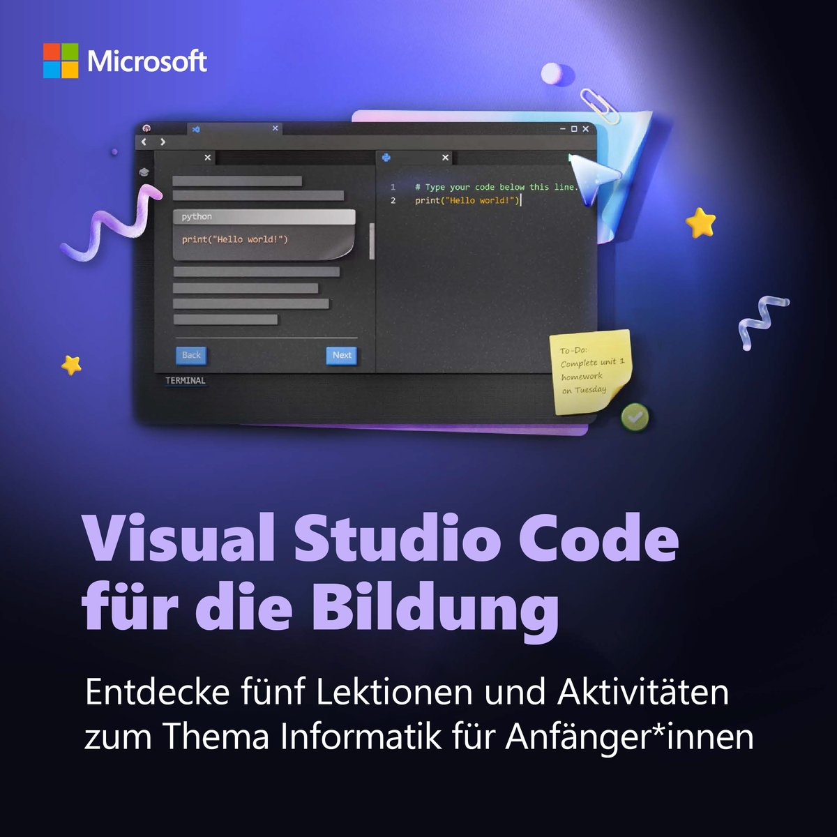 Stärke die nächste Generation von Informatik-Superstars mit ready-to-use Visual Studio Code. Lerne die Grundlagen von Python, JavaScript und anderen Programmiersprachen in einer Sandbox-Umgebung: msft.it/6016leRCA 
#MicrosoftEDU #STEM