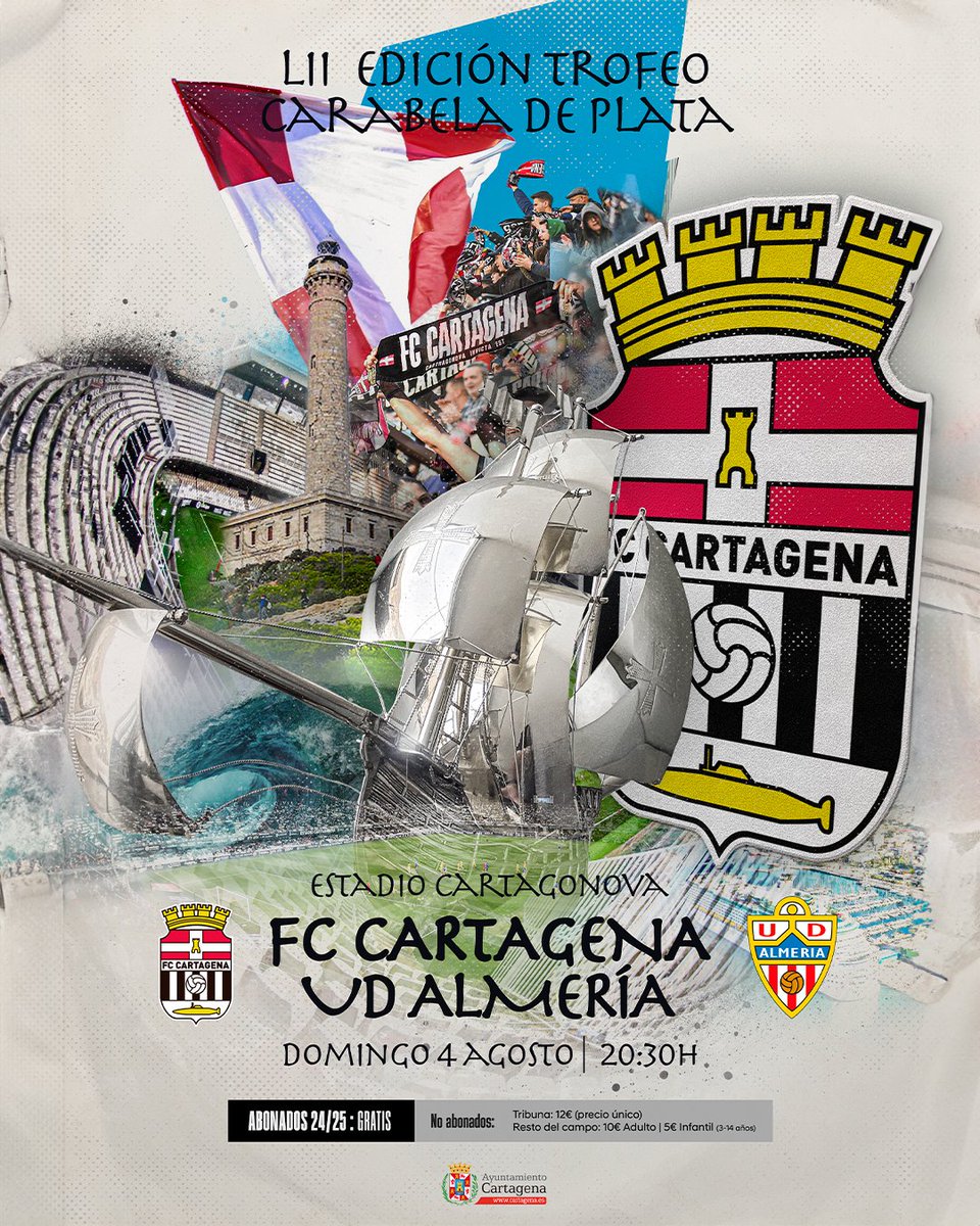FC Cartagena (@fccartagena_efs) on Twitter photo 🎨 | LII Carabela de Plata🏆
🆚 <a href="/U_D_Almeria/">UD Almería</a>
🏟️ Estadio Cartagonova
⏰ 20:30H
🎫 ABONADOS Gratis
🫂 <a href="/AytoCartagenaES/">Ayuntamiento de Cartagena</a>
¡Van a pasar cositas!🤭 🎨 | LII Carabela de Plata🏆
🆚 <a href="/U_D_Almeria/">UD Almería</a>
🏟️ Estadio Cartagonova
⏰ 20:30H
🎫 ABONADOS Gratis
🫂 <a href="/AytoCartagenaES/">Ayuntamiento de Cartagena</a>
¡Van a pasar cositas!🤭