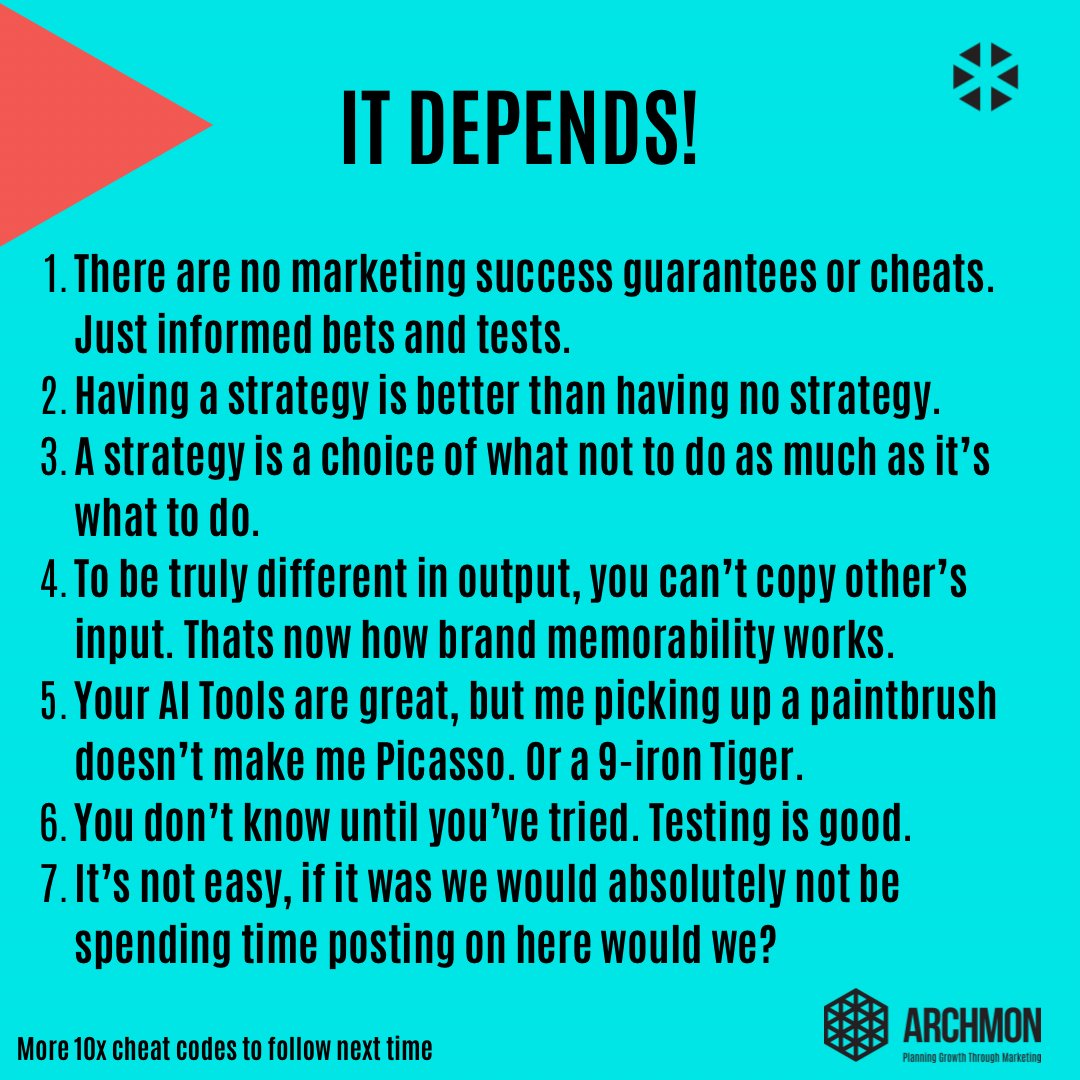 Ladies and gentlemen, a Friday treat. Your fast track to marketing success!! 😎 

The recipe. 

The cheat code. 

The cast iron guarantees!

Feel free to download/screenshot and credit of course! 

Happy 50x growing 📈