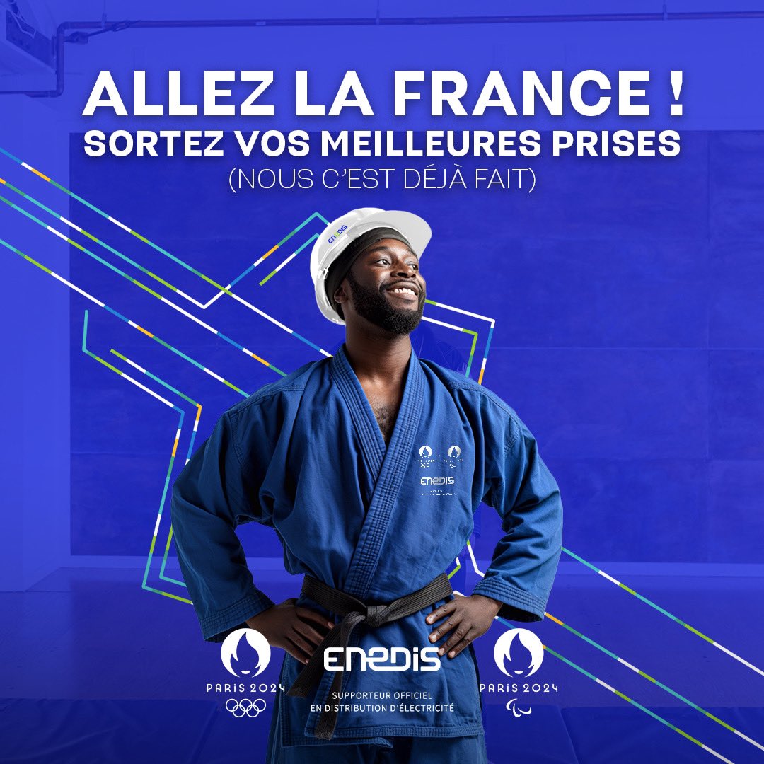 On a revu l’uniforme de nos électriciens Enedis pour l’occasion🥋😏 #Paris2024