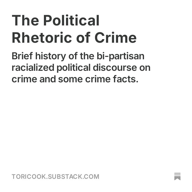 VictoriaL_Cook's tweet image. Started a Substack. First up, The Political Rhetoric of Crime

 open.substack.com/pub/toricook/p…