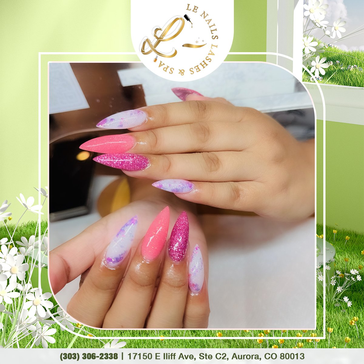 Le_NailsLashes's tweet photo. Add a touch of sparkle to your day with our pink and glitter nails. This design is the ultimate in feminine luxury. 💖✨
#LeNailsLashesandSpa #nailsalonAurora #bestnailsalonAurora #naildesigns #nailarts #eyelash #spas #pedicure #manicure #brows #browstattoo #browstrokes #eyeslash https://t.co/hnad4LA9lS