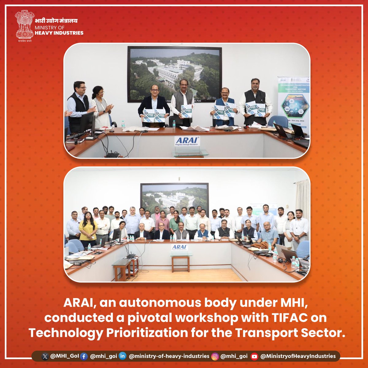 MHI_GoI's tweet image. ARAI, an autonomous body under MHI, conducted a pivotal workshop with TIFAC on Technology Prioritization for the Transport Sector.

#MHI #ARAI #TransportTechnology