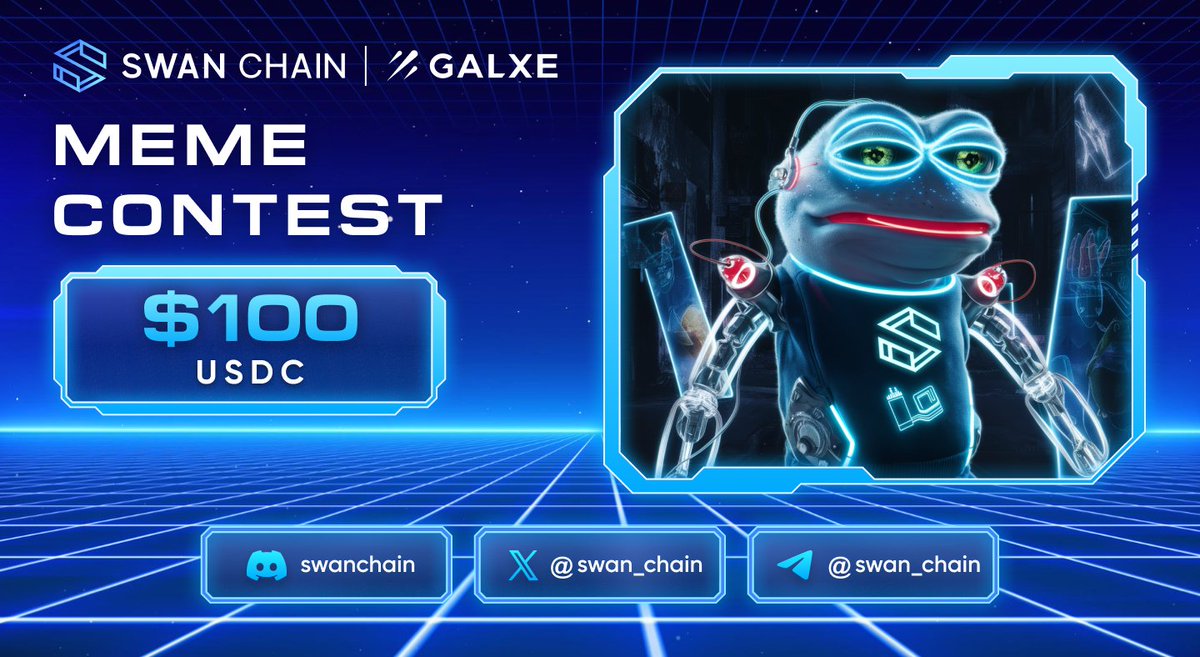 Swan Chain (formerly FilSwan) (@swan_chain) on Twitter photo Get ready for Swan Chain Mainnet Week 3 - Meme Contest on <a href="/Galxe/">Galxe</a> !
Topic: Create a Swan Chain meme with BLUE as the main color
1⃣Post on X & Use hashtags #SwanChain #SwanMemes #Swanabe
2⃣Tag <a href="/swan_chain/">Swan Chain (formerly FilSwan)</a>
3⃣Submit your meme here: app.galxe.com/quest/swanchai…
Top 10 memes will be Get ready for Swan Chain Mainnet Week 3 - Meme Contest on <a href="/Galxe/">Galxe</a> !
Topic: Create a Swan Chain meme with BLUE as the main color
1⃣Post on X & Use hashtags #SwanChain #SwanMemes #Swanabe
2⃣Tag <a href="/swan_chain/">Swan Chain (formerly FilSwan)</a>
3⃣Submit your meme here: app.galxe.com/quest/swanchai…
Top 10 memes will be