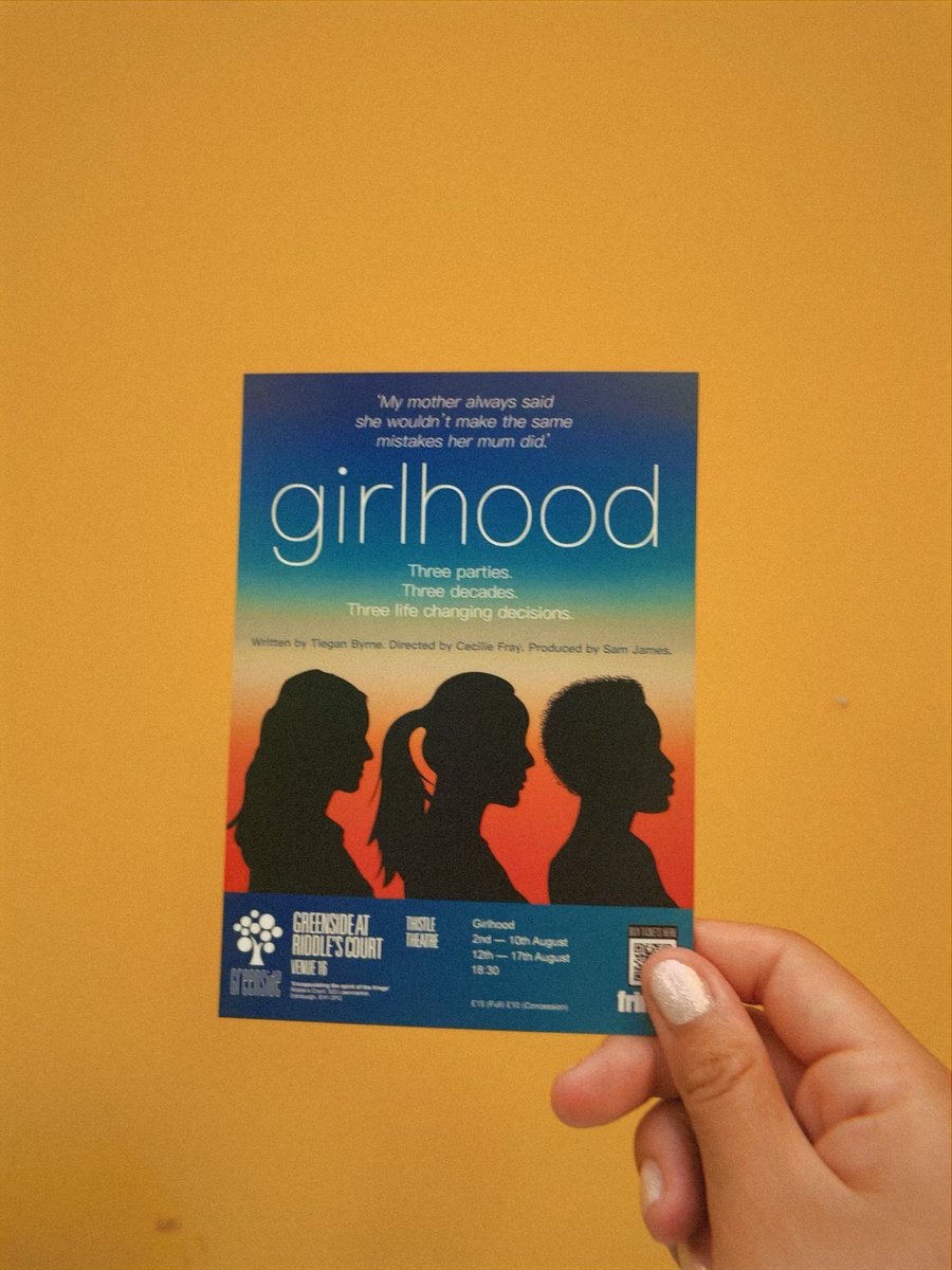 #tweetthemedia 
First preview of <a href="/GirlhoodThePlay/">GirlhoodThePlay</a> tonight <a href="/GreensideVenue/">Greenside Venues</a> Riddles Court (Thistle Theatre)! 
It’s a “funny, emotional, relatable play that packs a girl power punch”!
£6/£8 tickets available!!!!!! what’s not to love?👭🏽
#edfringe2024 #girlhood
