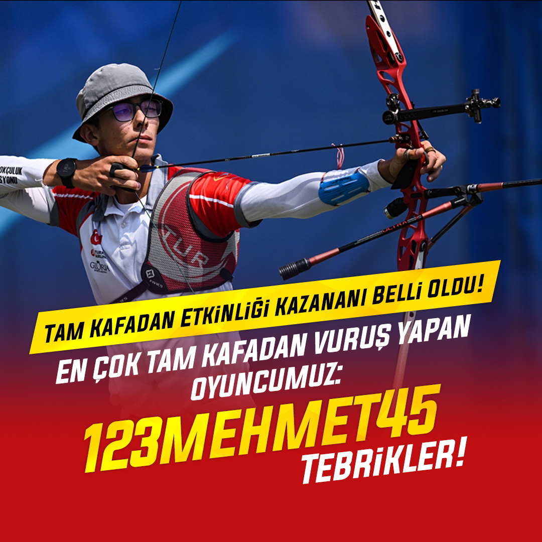 Tam Kafadan Etkinliği Kazananı Belli Oldu!  🥳
En çok Tam Kafadan vuruş yapan 123mehmet45'i tebrik ediyoruz.
