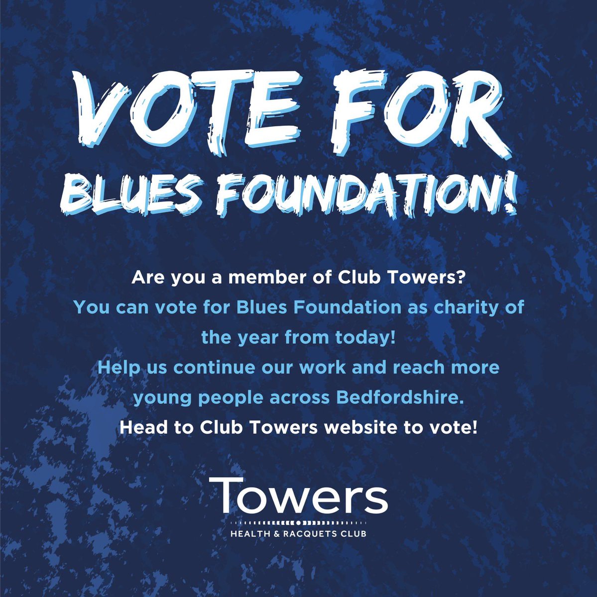 bluesfoundatio1's tweet image. 🚨 𝐕𝐎𝐓𝐄 𝐅𝐎𝐑 𝐁𝐋𝐔𝐄𝐒 𝐅𝐎𝐔𝐍𝐃𝐀𝐓𝐈𝐎𝐍 📣

Are you a member of Club Towers? 👟

We’re humbled &amp;amp; proud to be a candidate in their Charity of the Year voting 🗳️

Help us reach more young people in Bedfordshire by showing your support - voting open throughout August 💙