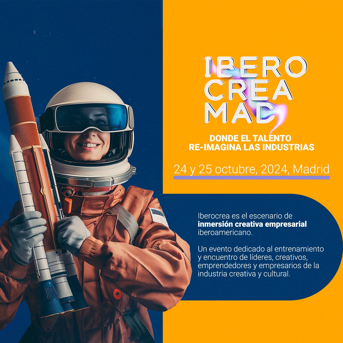 iberocrea's tweet photo. 🚀¿Aún no conoces #IBEROCREA?🚀
📅 24 - 25 octubre

🎨 El escenario de inmersión creativa empresarial iberoamericano.

🎟️ Entrenamiento y encuentro de líderes, creativos, #emprendedores y empresarios de la industria creativa y cultural.

🤔 Dudas en: admisiones@iberocrea.como https://t.co/IiR0ymhYEi