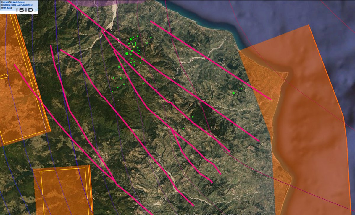 VDN75's tweet photo. M5 #earthquake that affected the #Cosenza area on August 1, 2024, is located on the structure known as the S. Nicola-Rossano Fault Zone (SRFZ). More generally, we are in an area of #transpressivefaults (magenta lines).
@cnr @CnrIrea @CNR_DIITET @USGS_Quakes @mondoterremoti https://t.co/Yka9hf1Jae