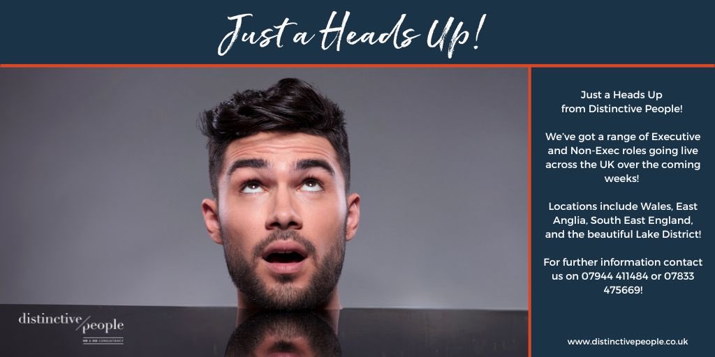 Just a heads up at Distinctive People! We’ve got a range of Senior &amp; Non-Exec roles going live across the UK end of August! Wales/EastAnglia/SE England/Lake District!
For further information contact us on 07833 475669!
#recruitment #executive #nonexec #bebold #bedistinctive