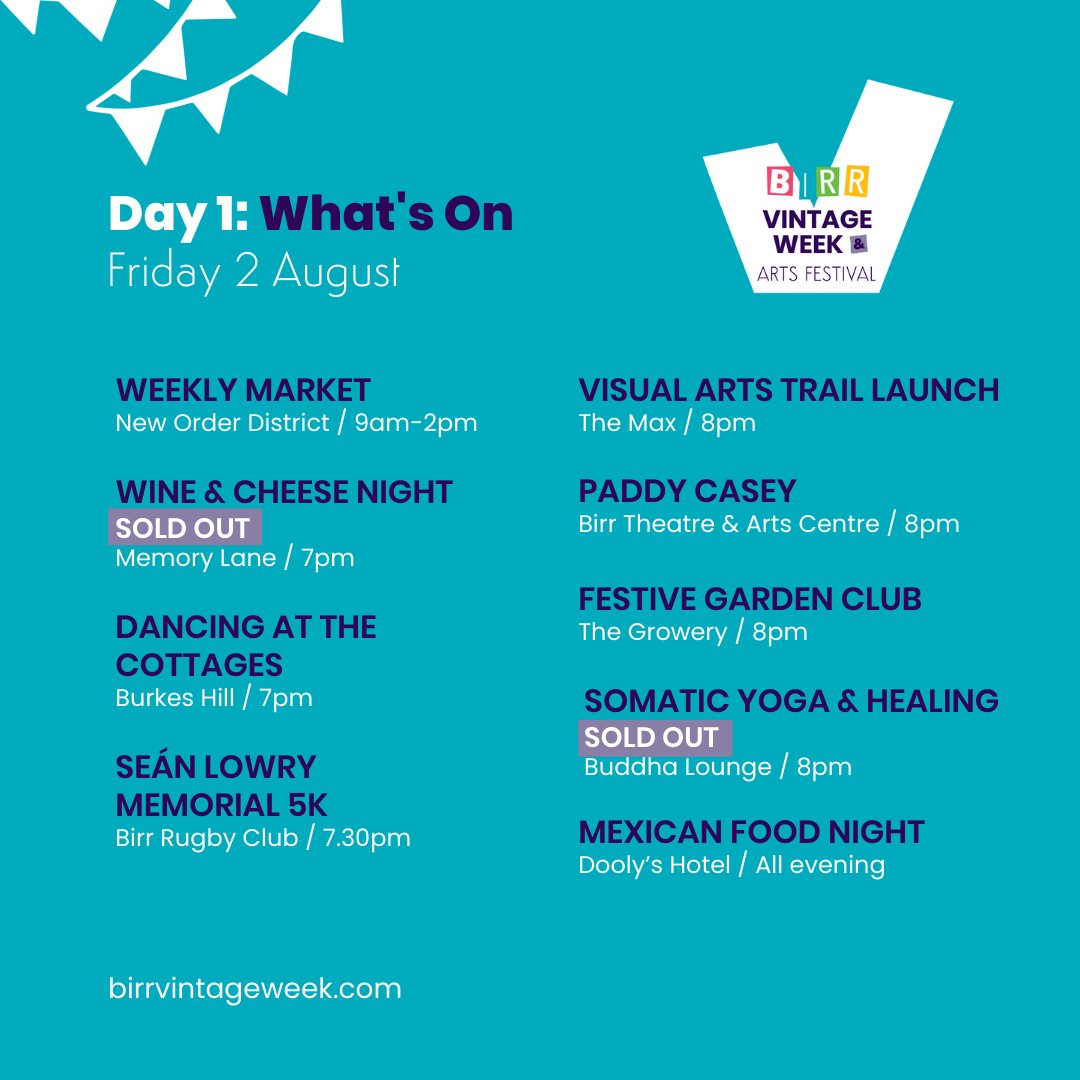 🎩 DAY 1 - WHAT'S ON

#birrvintageweek is HERE!

⚠️Please note the following events today have been postponed:
- The Big Beautiful Vintage Picnic <a href="/BirrCastle/">Birr Castle Demesne</a> 
- Welcome to Bollywood at New Order District

🔗Tickets &amp; more info:
birrvintageweek.com