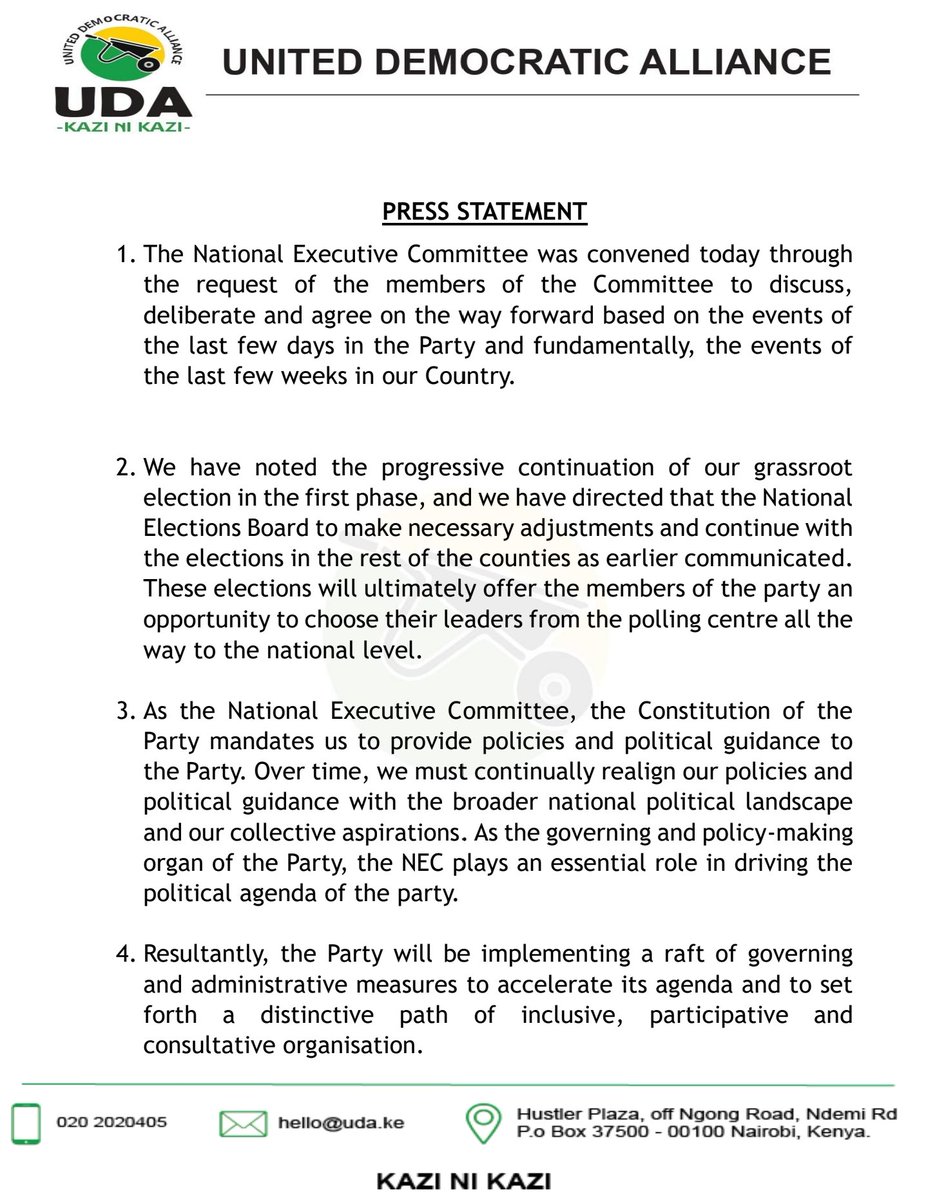 UDAKenya's tweet photo. Statement 

Hon. Hassan Omar Hassan takes over as the Secretary General on an interim basis.
The appointment of Hon Cleophas Malala as the interim Secretary General is revoked. 

These changes are effective immediately. https://t.co/0DihCuGCB8