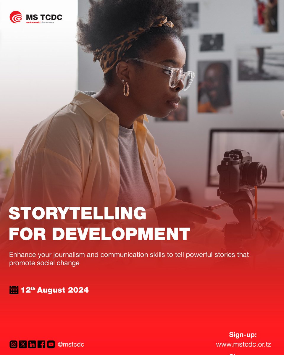 kapeto98's tweet photo. Unlock the Power of Storytelling with @MSTCDC Arusha Enhance your journalism and content creation by mastering storytelling skills.
Create engaging, impactful narratives that connect with audiences on a deeper level.
Stay informed, Stay updated! https://t.co/L5ohnSgvvC Join us today:
#TCDCCourses #StorytellingforDevelopment