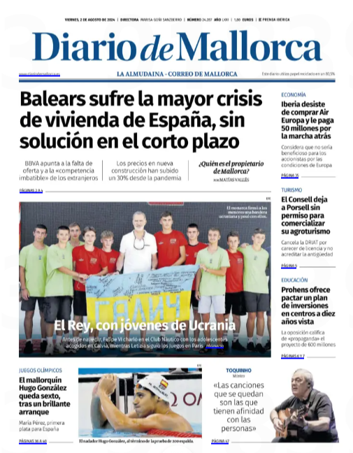 diariomallorca's tweet photo. ¡Buenos días y feliz viernes! Esta es nuestra portada de hoy. 
Para más información 👉 https://t.co/y8PneGB6kZ https://t.co/q3IDKDnx72
