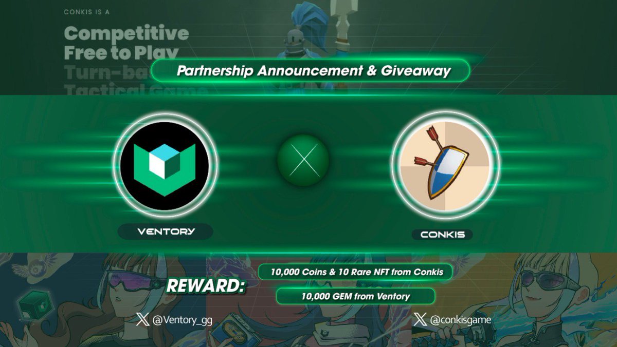 🎉Collab Giveaway: Conkis &amp; Ventory! 🎉

Get ready for an epic giveaway featuring amazing prizes from <a href="/conkisgame/">Conkis</a> and <a href="/Ventory_gg/">Ventory 🦠</a> !

🏆 Total Prize Pool:
- 10,000 Coins &amp; 10 Rare NFTs from Conkis
- 10,000 GEM from Ventory

🔗Join the Event Now: play.carv.io/events/4522cd3…