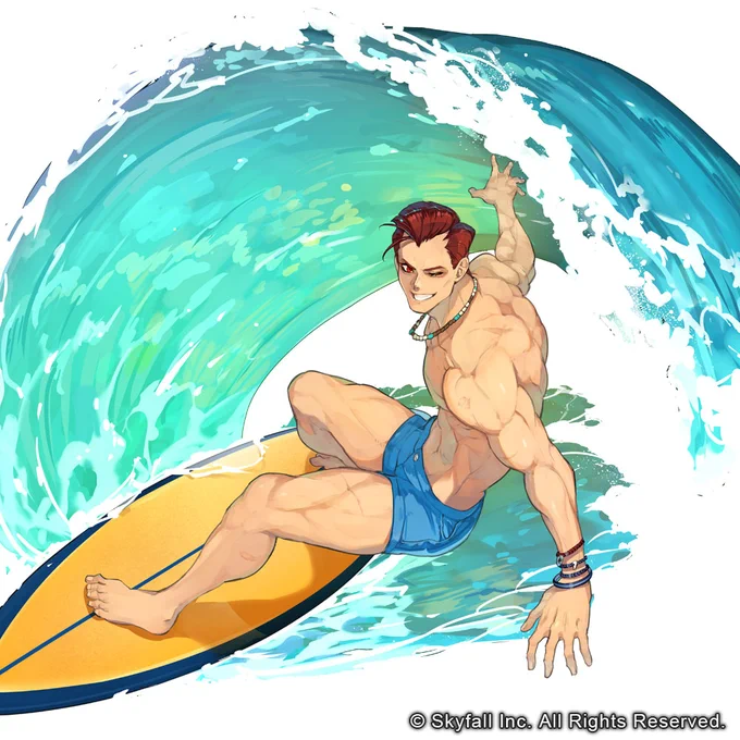 「ポーカーチェイス」さま「夏2024テーブル」にて 悪人顔に定評のあるジン・フレミングの 夏衣装を描かせていただきました ぜひ爽やかなジンも楽しんで下さい