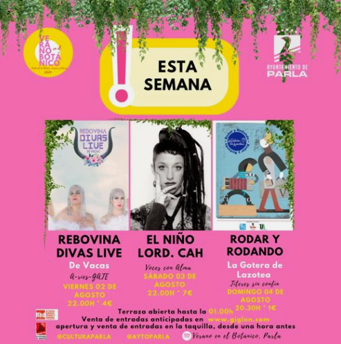 Juventud_Parla's tweet photo. ¿Este finde estás por Parla? 🌞✨ ¡El Botánico no para! 🎉
🔶 Revobina Divas Live - Vie 2
🔶 El niño Lord. Cah - Sáb 3
🔶 Títeres sin Confín de La Gotera De Lazotea - Dom 4
Entradas en https://t.co/XUkPNdNA8t o 1h antes en taquilla. ¡No te lo pierdas! 👇
#FindeenParla #Parla https://t.co/WPqcxsspC1