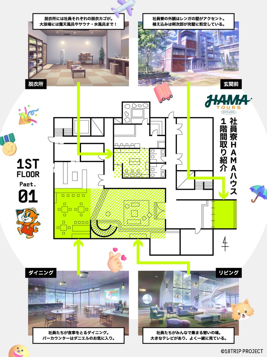 🏠HAMAハウス間取り図公開🏠 HAMAツアーズメンバーが暮らす社員寮1階