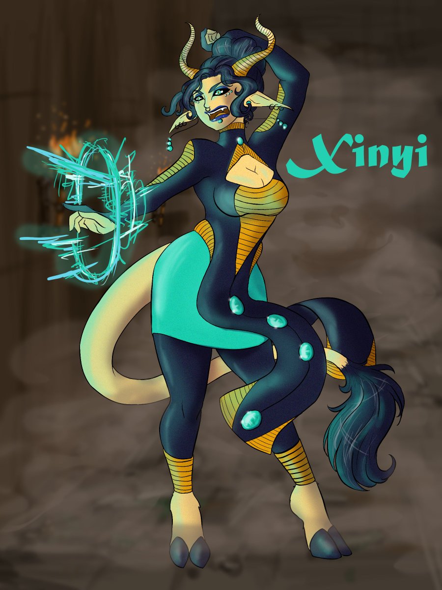 Sol_Karas's tweet photo. Xinyi, #Celestial #Warlock about to cast a good ol' eldritch blast into some poor shmuck's face #dungeonsanddragons #tiefling #digitalart https://t.co/rRQL9sovvq