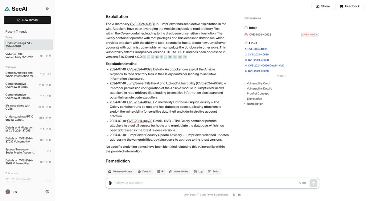 SecAI_AI's tweet photo. #JumpServer has disclosed a critical vulnerability, #CVE-2024-40628, which allows attackers to exploit the Ansible Playbook to read arbitrary files within the Celery container, leading to leakage of sensitive information. 

Learn more: https://t.co/ilD51UUgP4

#CyberSecurity #Vulnerability #CVE202440628