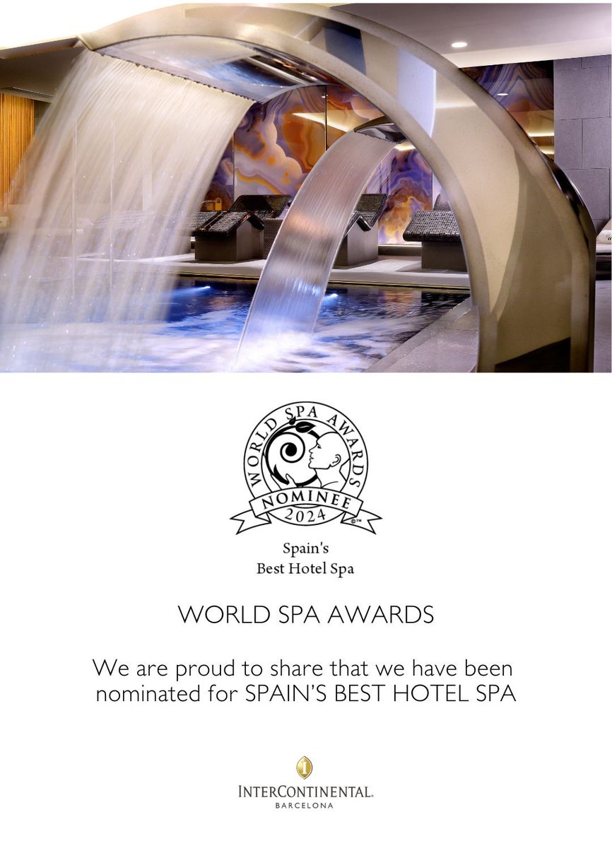 InterContinental Barcelona (@icbarcelona) on Twitter photo We’re thrilled to be nominated for Spain's Best Hotel Spa 2024 at <a href="/WorldSpaAwards/">World Spa Awards</a>
Vote for us here: worldspaawards.com/award/spain-be…
Thank you for your incredible support!
#WorldSpaAwards
#InterContinentalSpa We’re thrilled to be nominated for Spain's Best Hotel Spa 2024 at <a href="/WorldSpaAwards/">World Spa Awards</a>
Vote for us here: worldspaawards.com/award/spain-be…
Thank you for your incredible support!
#WorldSpaAwards
#InterContinentalSpa