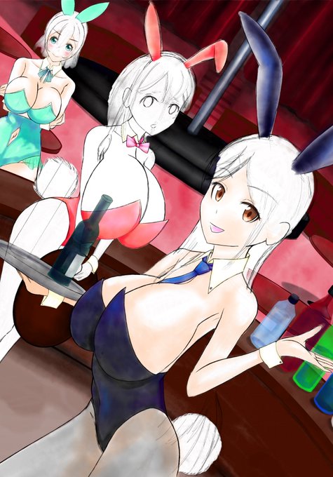 ちょうど描き途中のがありました。うちのバニーちゃんも一緒に
 #バニーの日 