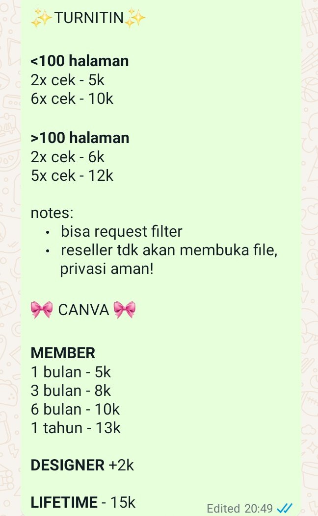 kkumaplaylist's tweet photo. bingung cara cek turnitin buat esai prabu? don't worry guyss! fyi aku maba unpad 24 jugaa dan aku buka jasa cek turnitin buat tugas Aksara ni pramudaa🤩 selain itu, aku jg jual canva premium yang bisa dipake buat tugas praladia nii
#ZonaBA #Zonajajan #zonauang #prabu https://t.co/idQjxdiics