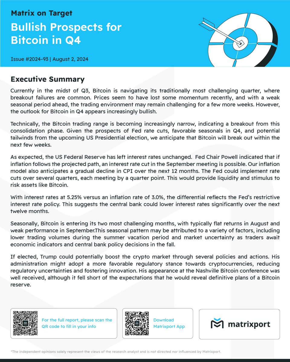 Matrixport on Target📊-Aug 2: Bullish Prospects for #Bitcoin in Q4📈 # cryptocurrency #Crypto #BTC #USElection2024 #MarketWatch
