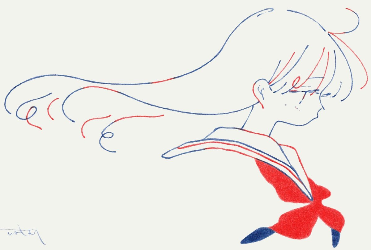 「#私はこういう絵師です見た絵師全員参加赤青鉛筆と透明水彩でセーラー服少女を描きま」|watariのイラスト