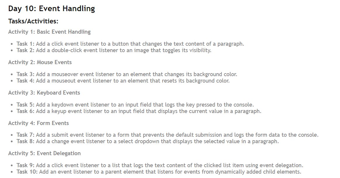Singh_Nitish26's tweet image. Day 10 of the #30DaysofJavascript challenge! today, I dove into. 
-Basic Event Handling.
-Mouse Events.
-Keyboard Events.
-Form Events.
Event Delegation.