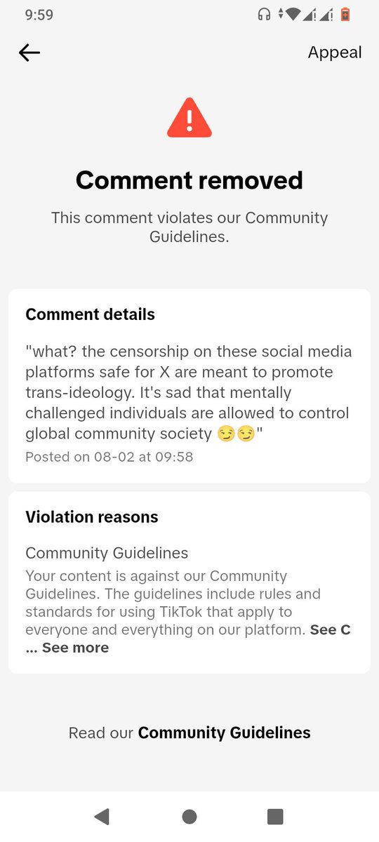 stevenprince_'s tweet photo. Am done with tiktok! Guys what violation is in this comment? So the platform only recognise comments promoting trans-ideology? That is the reason for committing to X all the way! https://t.co/Mr2X5H68mK