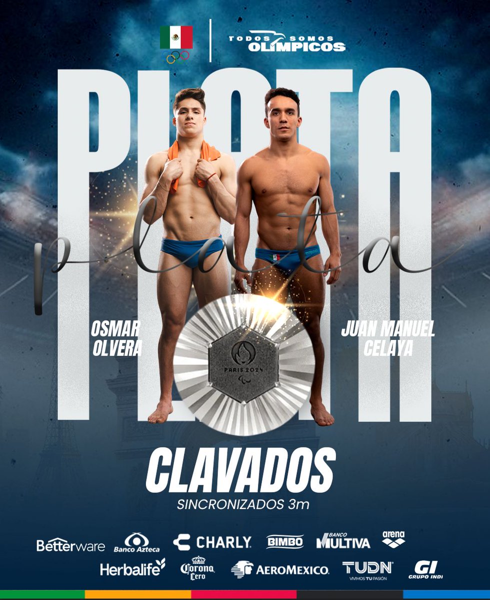 ¡Histórico y monumental! 🥈🇲🇽 
Osmar Olvera y Juan Manuel Celaya ganan la medalla de plata para México en París 2024. Gracias por inspirarnos, emocionarnos y llenarnos de orgullo. ¡Son unos gigantes!
¡Felicidades, campeones! 💪🔥 

#TodosSomosOlímpicos #Diving