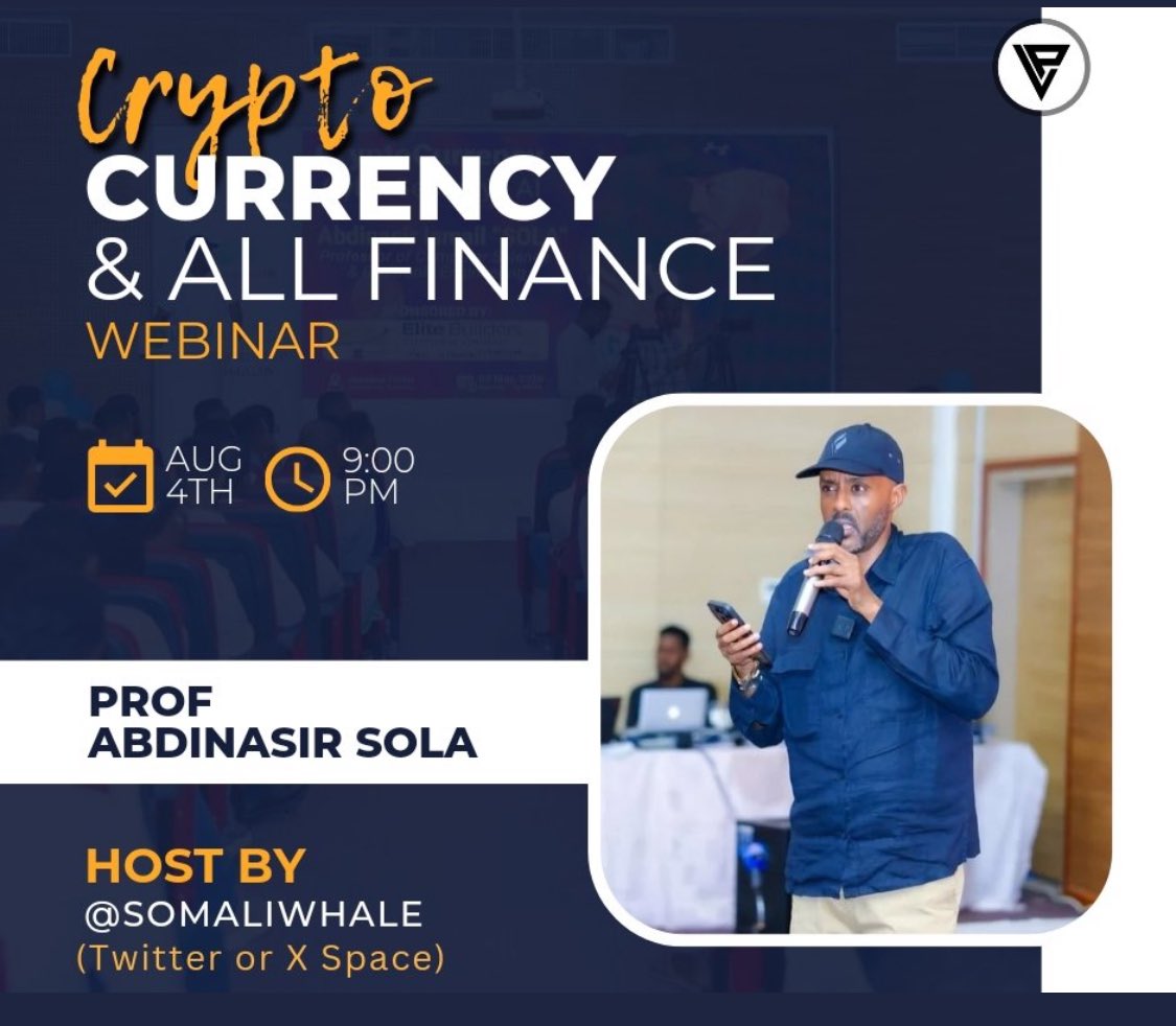 Waa #Space kulmin doona 𝗾𝘂𝗯𝗮𝗿𝗮𝗱𝗮 suuqa #Crypto, Si gaar ah waxaa ku cazuuman ustaadkena qaaliga ah <a href="/AbdinasirSola/">Prof Abdinasir Ismail “SOLA” PhD</a> 

𝗛𝗼𝘀𝘁 𝗯𝘆: @somaliwhale 
#Somali_Finance_Club #SFC