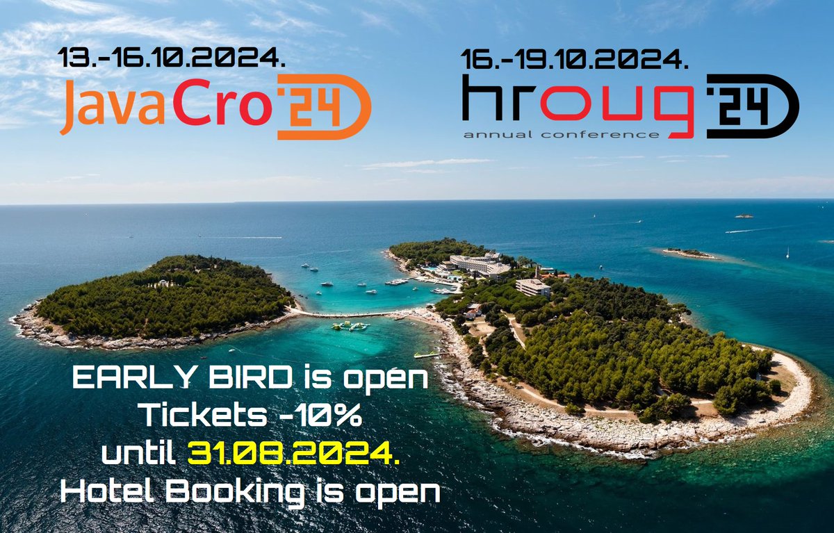 Participants from all over the World
Superb Lecturers,
Many lectures are  in English,
Lots of Fun 
Beautiful venue 
Ticket sales, and booking of the conference hotel through the conference websites:
Oracle Community: 2024.hroug.hr/ulaznice
Java Community: 2024.javacro.hr/ulaznice