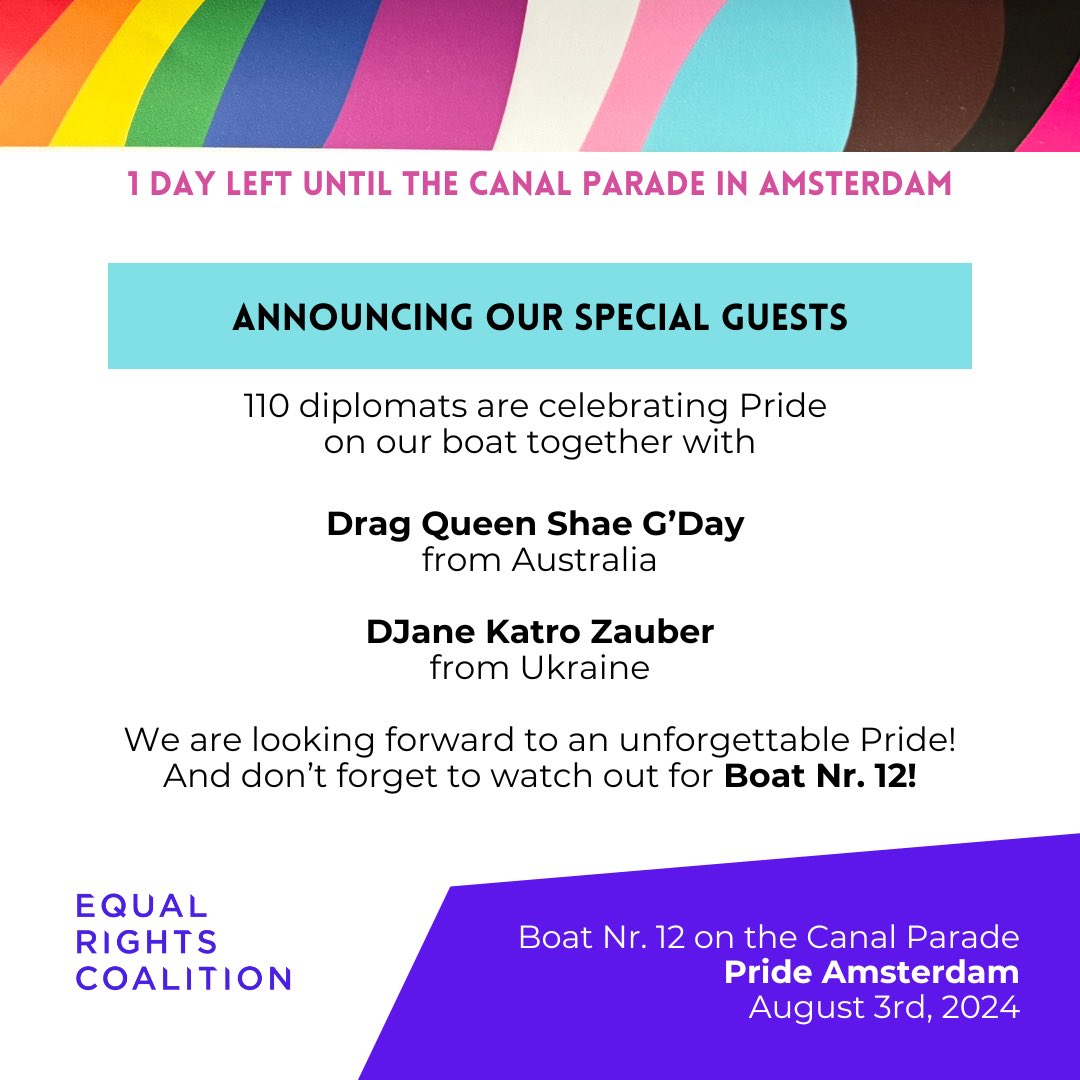 GermanyinNL's tweet photo. 🌈🚤 We’re excited to announce our Pride Boat guests for the Canal Parade in Amsterdam: Drag Queen Shae G’Day from Australia 🇦🇺 and DJane Katro Zauber from Ukraine 🇺🇦! Join us for an unforgettable Pride and look out for Boat #12! 🎉 #PrideAmsterdam #LoveIsLove https://t.co/PW0w69Rjwp