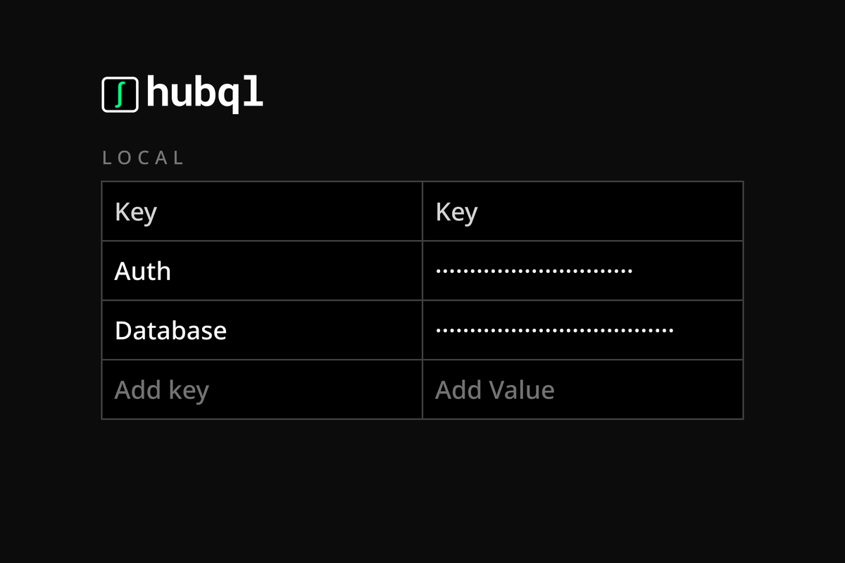 🛑Stop copying and pasting your variables. With Hubql, you can store your environment variables in your workspace and use them in your API requests. There's no need to copy-paste or leak 😎 your variables anymore!

🔗 Try our cloud-version: hubql.com