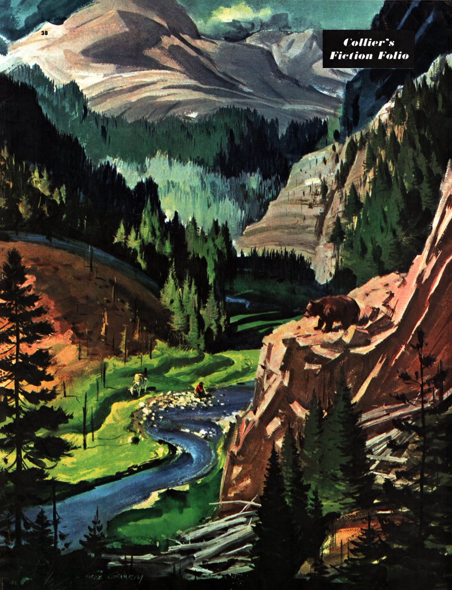 LRonLacy's tweet photo. Jack Schaefer (1907-1991), “Something Lost”
👉ALT
‘The man and the bear had a strange bond. They shared a wild region; they had faced death together. But they were dangerous to each other. And one of them would kill the other’
Collier’s, August 2, 1952
#JackSchaefer https://t.co/nsxdWCk6dM