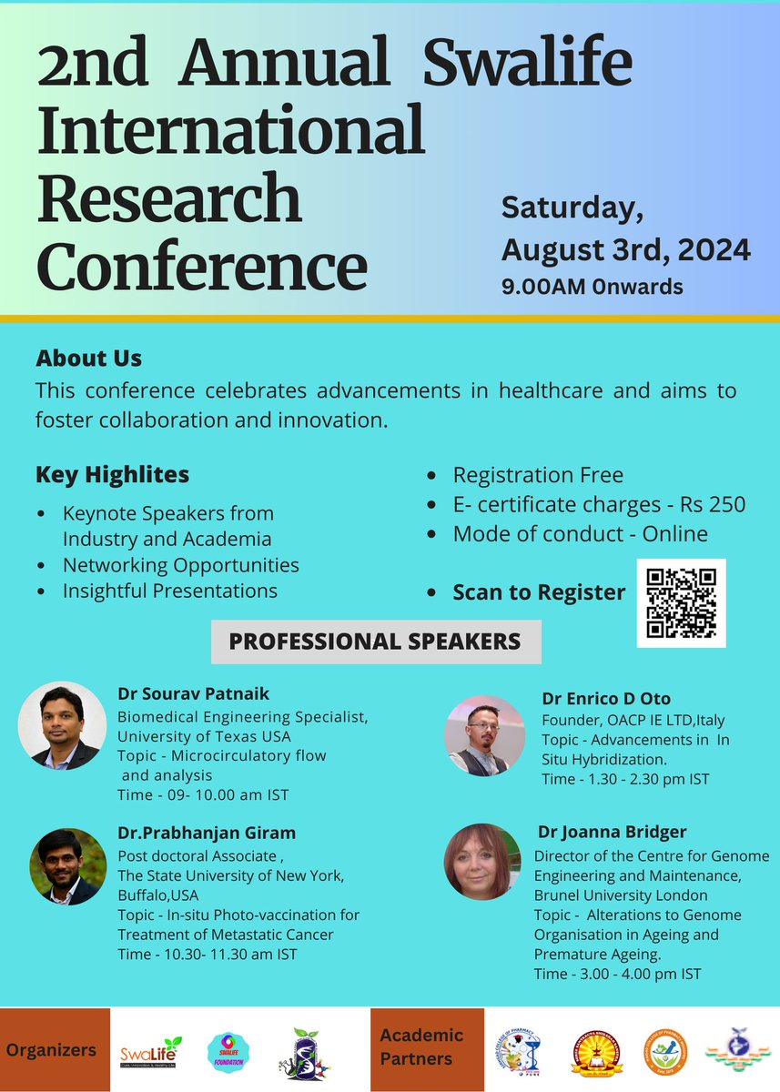 SwalifeBiotech's tweet image. 🌟 Join us for the 2nd Annual Swalife International Research Conference! 🌟

#ResearchConference, #MedicalResearch, #Biotechnology, #PharmaceuticalResearch, #AcademicConference,  #OnlineConference, #ResearchPresentations, #ScienceConference, #Biotech,  #DHPSP #NPMND #INPST