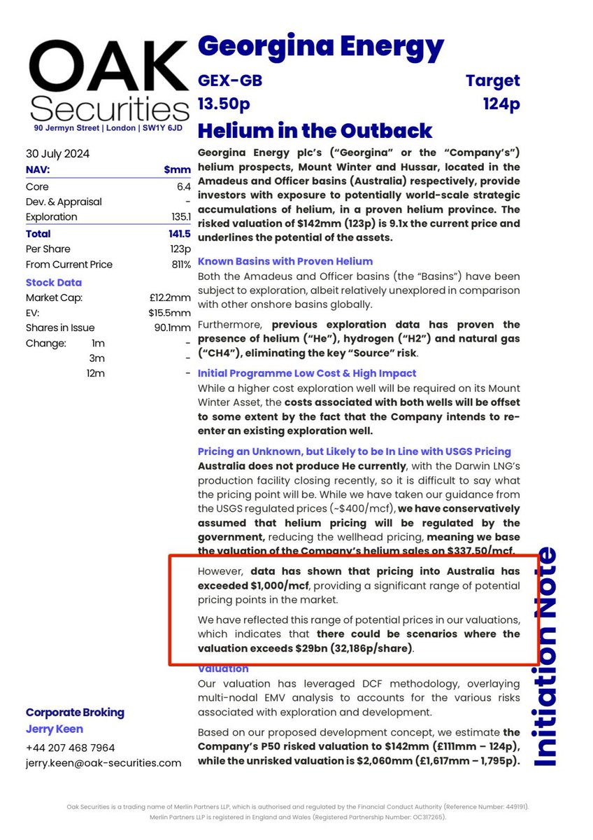 It’s worth noting in the #GEX Research Note that #MSMN actually owns 100% of the "enormous" #Helium project in the Northern Territory where the helium is actually well proven until GEX step up &amp; honour the agreement. (Current agreed JV terms: 25% free carry through Seismic, or