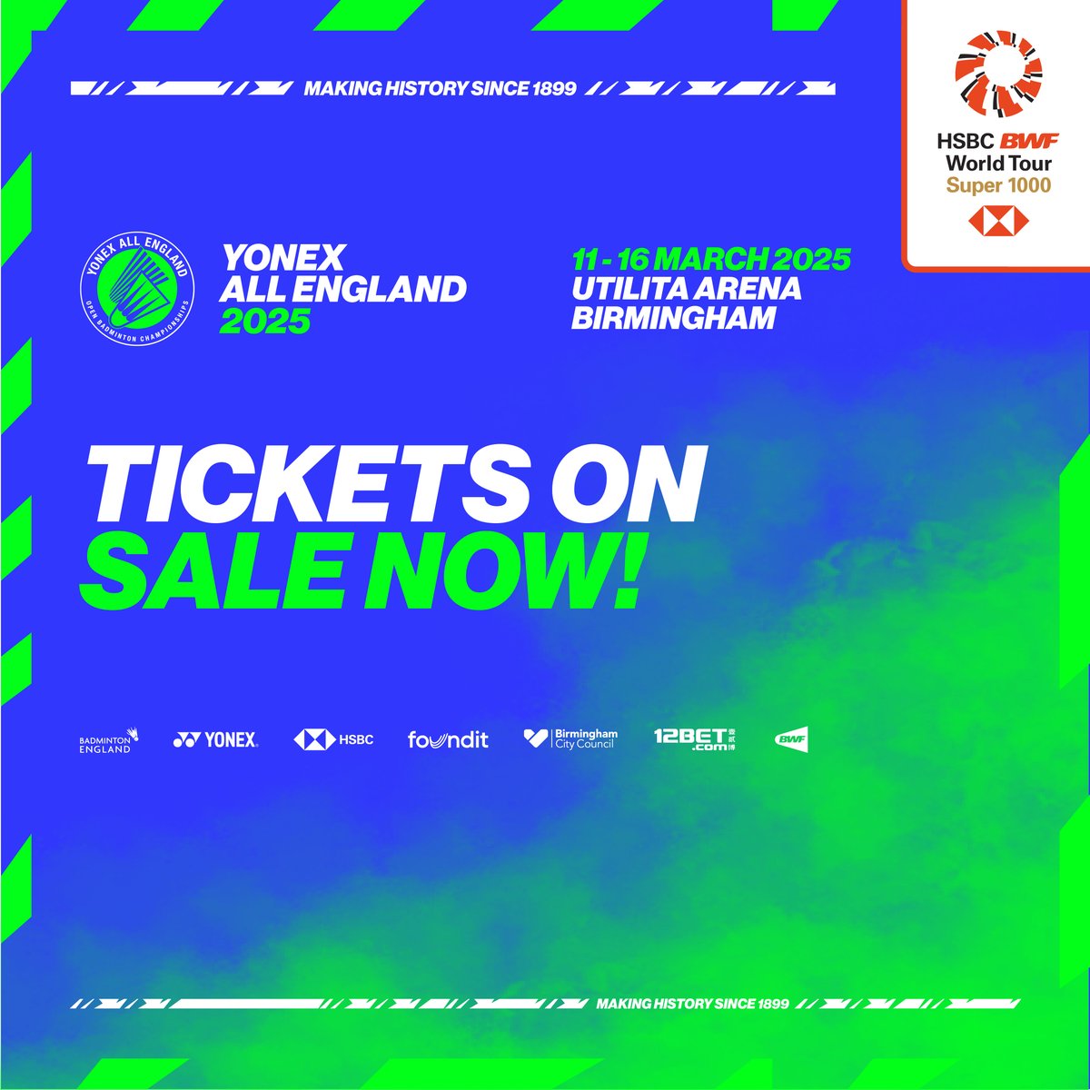BadmintonEnglnd's tweet image. #AllOfBadminton #AllTogether

Tickets to the YONEX All England Open Badminton Championships 2025 are on general sale now! 🤩

Badminton is one of the most exciting, exhilarating and dynamic sports to watch live. And this is your opportunity!