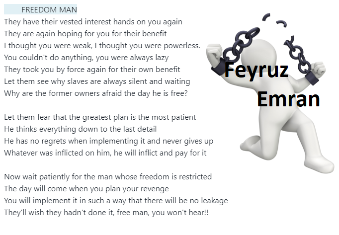 FeyruzEmRan's tweet photo. Let them fear that the #greatest plan is the most #patient
He thinks everything down to the last #detail
He has no #regrets when #implementing it and never gives up
Whatever was #inflicted on him, he will #inflict and #pay for it
#FREEDOMMAN https://t.co/FIdNP09s4x