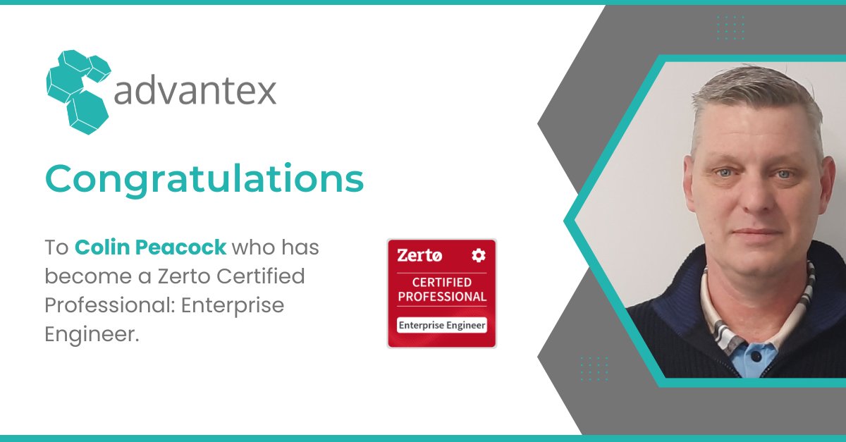 advantexuk's tweet image. 🎉 Congratulations, Colin Peacock! 🎉I am thrilled to share that Colin, one of our Help Desk Support Specialists has earned his Zerto Certified Professional: Enterprise Engineer certification!🏅 

#ZertoCertified #EnterpriseEngineer #TechExpertise
