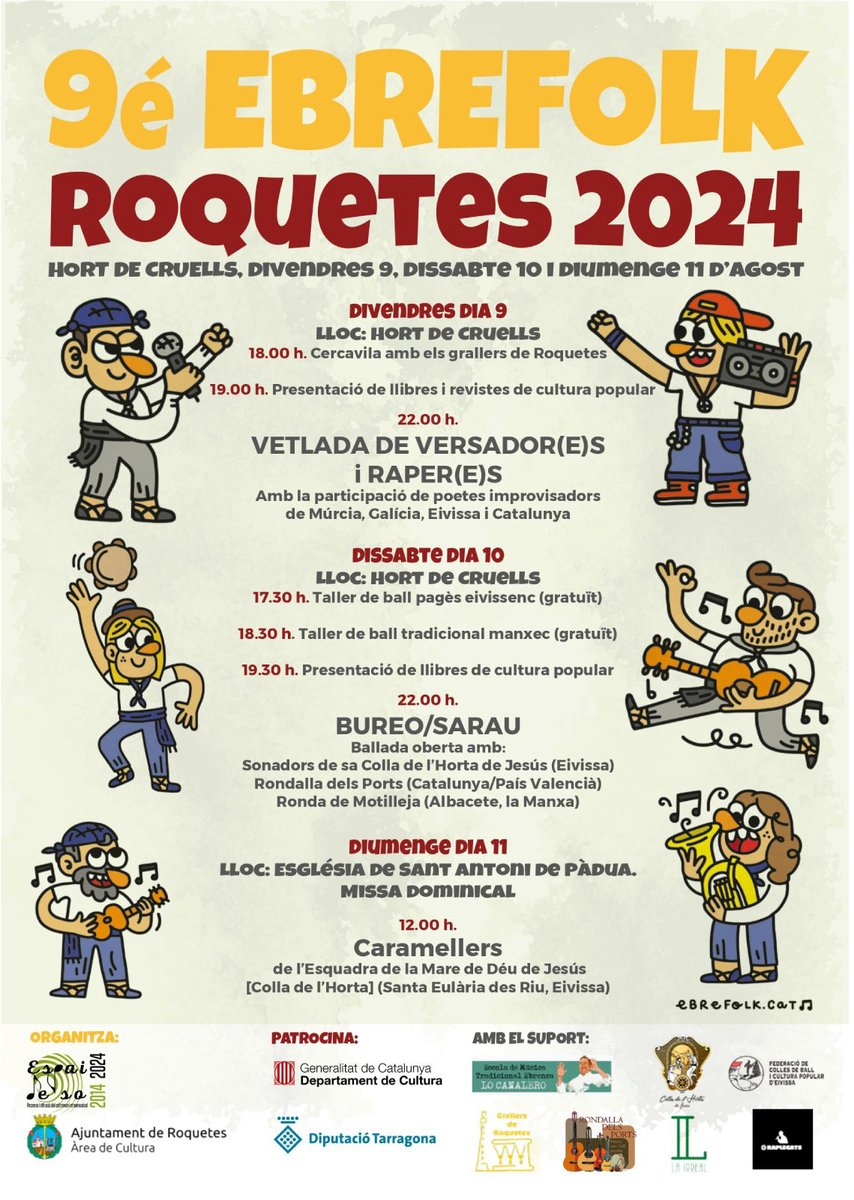 EnsAssoc's tweet photo. 📕El divendres 9/8 estarem a l'#Ebrefolk @AjRoquetes presentant els últims números del #Canemàs
🎶Durant tot el cap de setmana hi haurà versadors, sonadors, bureo, la música de rondalla i cultura popular.
👉https://t.co/6U3TnjpNxs
Us hi esperem! https://t.co/TrPAynYt2X
