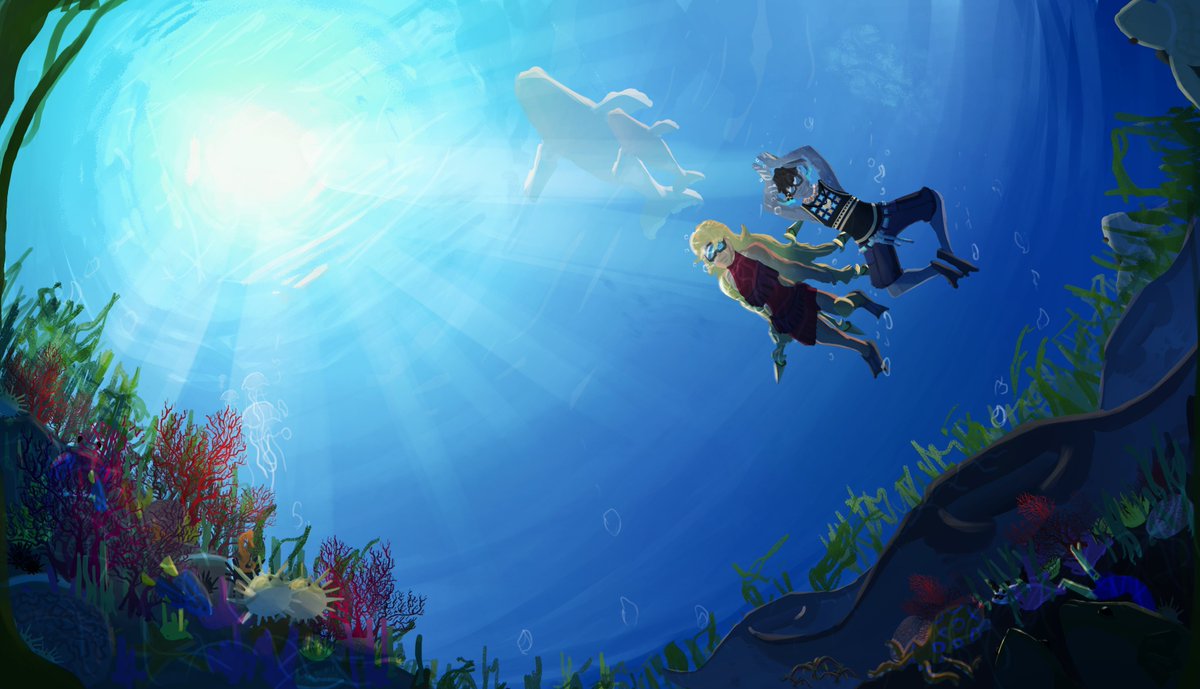 Here is my participation for the contest summer vibes by dislyte! Fatimah and Amir exploring some coral reef! Hope you like it! 

#DislyteSummerVibes #Dislyte 
#dislytefanart #fatimah #amir