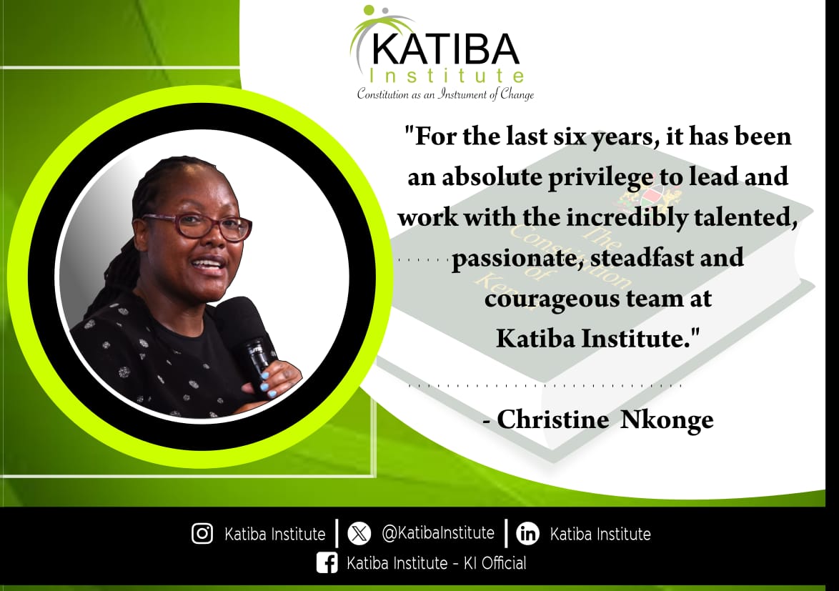 Transition:  

After 10 years at <a href="/katibainstitute/">Katiba Institute</a> , including 6 years as Executive Director, Christine Nkonge will be leaving KI.  

"Your exemplary leadership set a standard that inspired us all. "  

Thank you, Christine!  

<a href="/gakii_nkonge/">Gakii Nkonge</a>