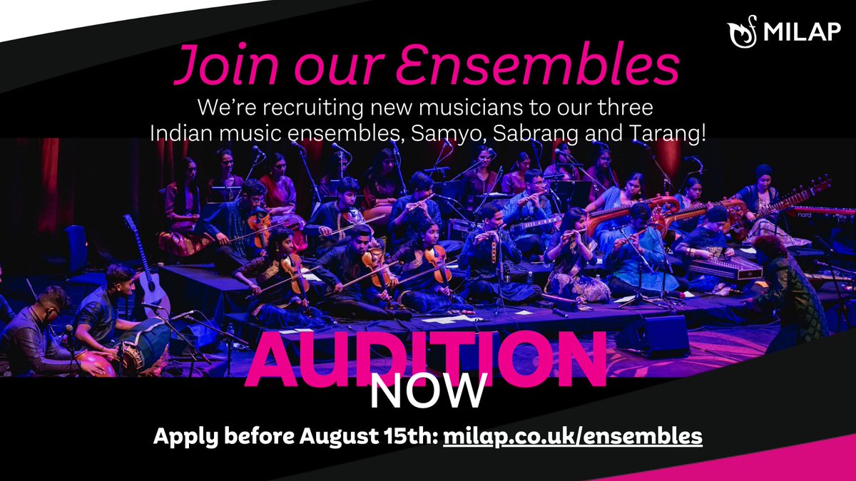 Join our Ensembles!

We're excited to share that we're NOW RECRUITING new musicians to our three Indian music ensembles, Samyo, Sabrang &amp; Tarang!

Find out more &amp; APPLY TODAY - we can't wait to hear from you! tinyurl.com/4ny9m846

#indianarts #indianensemble #indianclassical