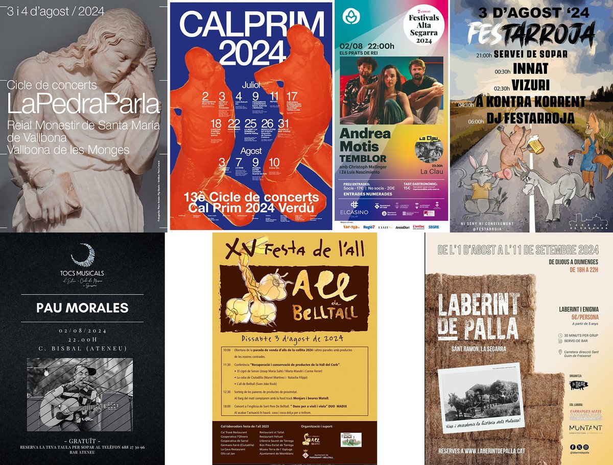 SomSegarra's tweet photo. Sense plans per al cap de setmana? #festesmajors #concerts #festes #laberint #mercat #visites i #expo, viu l' #estiusegarra!
@lasegarra @TurismeVerdu @TurismeGuissona
@AJTorrefeta @laberintdepalla @museudecervera @CConcabella @Espitllera @lavalldelcorb
ℹ️ https://t.co/8ZHEiD1Ad2 https://t.co/Zv7lYnfth6