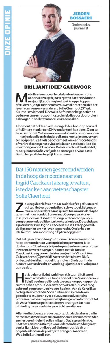 Stefaan Lammertyn (@slk8500) on Twitter photo 'Onze' K3: Kortrijkse Knappe Kop.
DNA-onderzoek van 'streekproduct' <a href="/SofieClaerhout/">Sofie Claerhout</a> maakt het verschil in moordzaken.
Sofie is een schoolvoorbeeld van gedrevenheid, volharding en passie. Fantastisch dat je dit hoopgevend nieuws even in de kijker zet <a href="/jeroenbossaert/">Jeroen Bossaert</a> <a href="/HLN_BE/">HLN.BE</a> // 'Onze' K3: Kortrijkse Knappe Kop.
DNA-onderzoek van 'streekproduct' <a href="/SofieClaerhout/">Sofie Claerhout</a> maakt het verschil in moordzaken.
Sofie is een schoolvoorbeeld van gedrevenheid, volharding en passie. Fantastisch dat je dit hoopgevend nieuws even in de kijker zet <a href="/jeroenbossaert/">Jeroen Bossaert</a> <a href="/HLN_BE/">HLN.BE</a> //