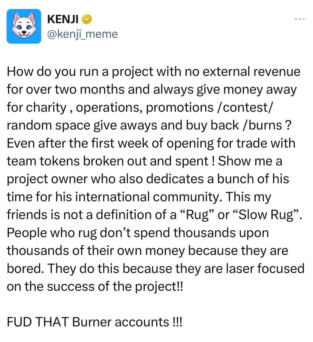 onerugaday's tweet photo. Oh dear $KENJI he just admitted it for you guys.
Selling 40% of tokens you sent to yourself is NOT YOUR money to spend 🤫
You act like the big leader all the time but your token holders are the ones that paid for everything, you just grabbed all their money away from the LP. https://t.co/3x9c75TEs3