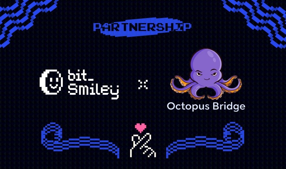 bitsmiley_labs's tweet photo. We're thrilled to announce our  new partnership with @octopusbridge_ ! Let's welcome the smiley octopus :).   

Together we will bridge bitUSD to EVM chains and Bitcoin layer 2s using Octopus Bridge’s trustless and secure bridging protocol.   

Our mission is to dominate the sea of BTC and sail further! Looking forward to this journey.